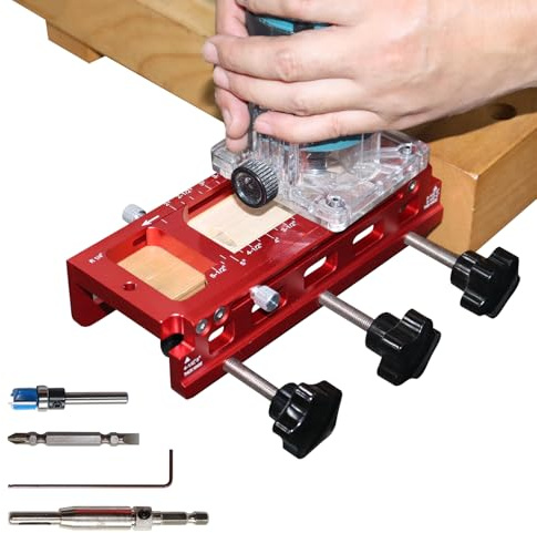 Door Hinge Jig, Aluminum Alloy Door Hinge Installation Kit, Upgraded Adjustable Mortise Jig for Hinge Installation, Door Hinges from 2.5 to 5 Length and Thicknesses, 1/4 Radius, 5/8 Radius