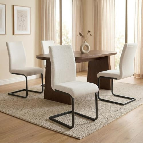 IDIMEX Schwingstühle Leticia im 4er Set, Cremeweiß/Schwarz - Esszimmerstühle mit angenehmer Polsterung, pflegeleichtem Leinenstoff, ergonomisch geformter Rückenlehne, ideal für Esszimmer oder Küche