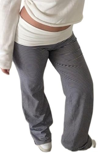 FeMereina Yogahose für Damen, umklappbar, niedrige Leibhöhe, weites Bein, Jogginghose mit Farbblock, ausgestellte Leggings, Y2k, faltbar, Lounge-Workout