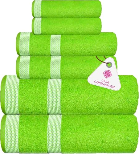 Casa Copenhagen Juego de 6 Toallas de baño 600 gsm, Verde Lima | Solitaire 100% algodón egipcio puro para baño, cocina y ducha: 2 toallas baño, 2 de mano, 2 paños (set regalo mujer y hombre)
