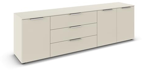 Rauch Möbel Flipp, Kommode, Farbe Beige, Breite 199 cm | Sideboard, 3-türig, 3 Schubladen, Soft-Close-Funktion, für Schlafzimmer, Gästezimmer, Wohnzimmer, Garderobe, Flur