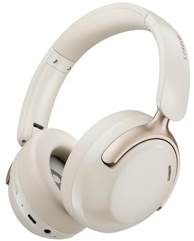 LORELEI Q30 Bluetooth Headphones Over Ear,60H Playtime & 3 EQ Music Modes,BT6.0 Headphones Wireless with Mic,Foldable Lightweight Headsets,HiFi Stereo Deep Bass for Home Travel iPad Tablet-Beige White
