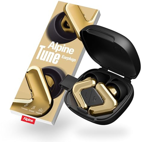 Alpine Tune Gehörschutz Konzert Ohrstöpsel | Hi-Fi | 19dB SNR | Gold | Kristallklarer & ausgewogener Klang. Ergonomische ovale Aufsätze, 4 Größen (XS-L), Für Festivals, Partys, Raves & Clubs.