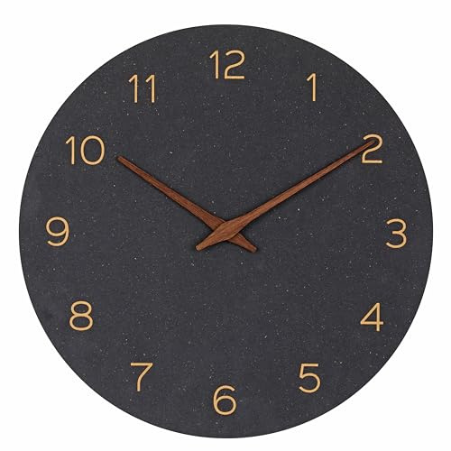 TFA Dostmann MDF Holz Wanduhr 30cm ohne Ticken, 60.3054.01, batteriebetrieben, Moderne Quarzuhr, für Wohnzimmer oder Küche, mit Holzzeiger, minimalistisch,schwarz