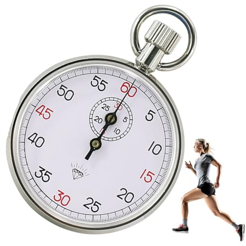 Ginwrek Mechanische Stoppuhr, 13 Juwelen, analoge Stoppuhr mit präzisem Timing für Sport und Labor, weißes Zifferblatt, Stoppuhr, Timer mit Umhängeband, 60s/30 m