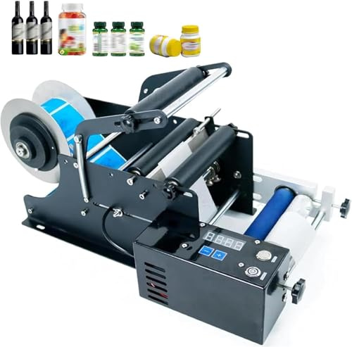 Lbxlhr Adjustable Semi-Automatic Bottle Labeling Machine for Cylinder Containers, Electric Label Maker Applicator for Glass, Plastic, Metal Bottles, 20-40pcs/min