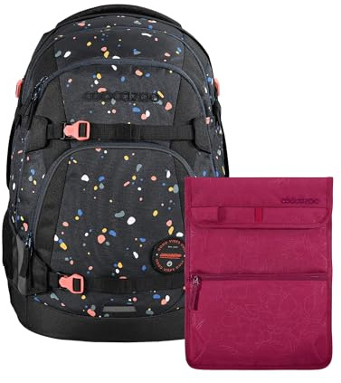 coocazoo Schulrucksack-Set Mate „Sprinkled Candy“ 2-teilig, schwarz, ergonomischer 30L Schulrucksack mit Easy-Grow-System, höhenverstellbar, inkl. Tablet-/Laptoptasche 11