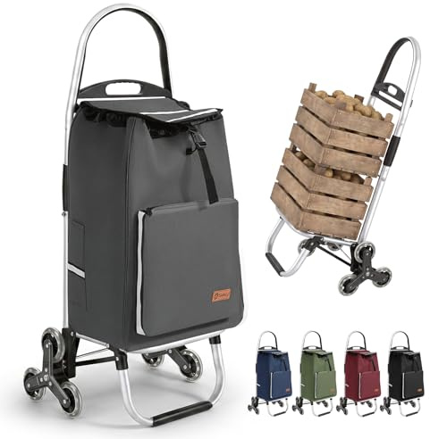 Sekey Einkaufstrolley Treppensteiger klappbar, XXL Einkaufstasche | mit Kühlfach, Aluminiumrahmen, 3+3 Räder, faltbarer Shopping Trolley, Einkaufswagen für Treppen & Alltag, Grau