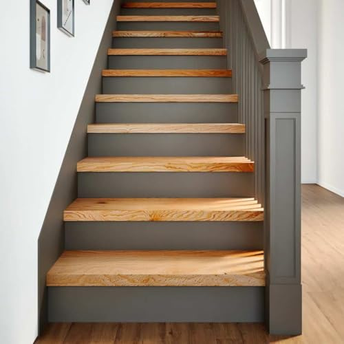 mzdioop 8 peldaños para escaleras, color marrón claro, 70 x 30 x 2 cm, madera maciza de roble para escaleras de madera, escalera interior, escalera de caracol, antideslizante, autoadhesiva, protección