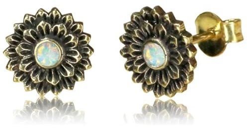 viva-adorno 1 Paar Ohrstecker Ohrringe Messing Ethno Vintage Antik Style Blumen Blüten Goa Z498, D2