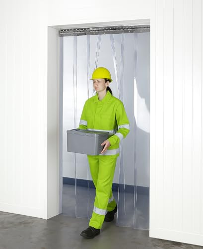 SCD PVC Strip Curtain 1m x 2m Kit Made in UK for Personnel Chiller Door | Fits 1m x 2m Doorways with 6 Clear Strips 200 x 2mm with Stainless Steel Rail and Clamps for Coldrooms Butchers Warehouses