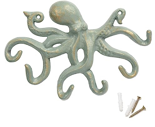ChasBete Wandhaken Vintage Haken Gusseisen, Krake Garderobenhaken, Rustikale Schlüsselbrett - Hellgrün