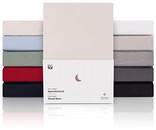 Blumtal® Premium Spannbettlaken 120x200cm Jersey - OEKO-TEX zertifiziertes Bettlaken 120x200cm Baumwolle 100% - Spannbetttuch 120x200 für Matratzen bis 25 cm - Laken 120x200 Spannbettlaken - Elfenbein