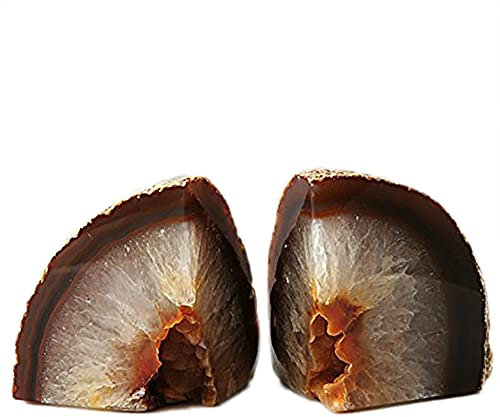 AMOYSTONE Buchstützen aus Achat, für schwere Bücher, Naturbraun mit Gummipuffer (1 Paar, 1,4–1,8 kg)