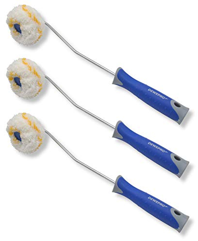 3 Stück DEWEPRO Eckenroller inkl. Steckbügel - Eckwalze mit ergonomischen 2-Komponenten-Griff - Eckroller für Emulsions-, Acryl- und Latexfarben