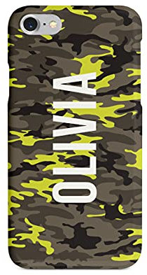 Tirita Personalised Custom Initials Hard Phone Case/Cover compatible with iPhone 7 Plus & 8 Plus Camouflage Camo Pattern [04 - Neon Yellow]