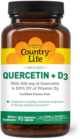 Country Life Quercetin 500mg Capsules with Vitamin D3 800 IU – Immune Support Supplement for Adults – Daily Immune Boosters – Quercetin Immune System Boost, 90 Capsules
