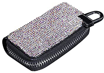 MoreChioce Bling Bling Auto Schlüsseletui, Schlüsselbundhalter Sparkling Crystal Strass Schlüsseletui Reißverschluss Schlüsseltasche Brieftasche für Auto nach Hause Motorrad,Weiß