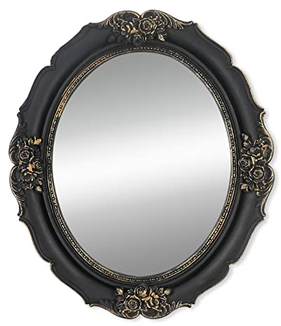 iAmoy Decoración gótica, Espejo montado en la Pared, Espejo Ovalado de Estilo Vintage, 10.5 x 12.5 Pulgadas, Negro