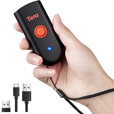 Tera 1100C 1D Mini CCD Barcode Scanner Portable Bluetooth Wireless Pocket Size Bar Code Reader 3 in 1 (2.4G Wireless & USB Wired & Bluetooth),Orange-1D