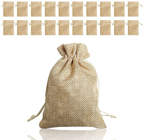 20 Pcs Bolsas De Yute con cordón Ajustable Bolsas de Regalo Bolsa de Lino para Joyas, el Bricolaje, Artesanales, Reuniones, Bodas, aco Navidad, Saco carbón, bolsitas Regalos（ 9x12cm ）