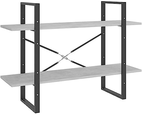 vidaXL Bücherregal 2 Fächer Industriestil Standregal Wandregal Bürorregal Aktenregal Regal Mehrzweckregal Betongrau 100x30x70cm Holzwerkstoff