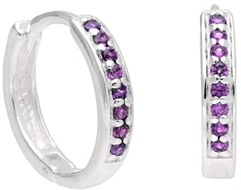Sterling Silber Amethyst CZ Pave 15mm Huggie Creolen