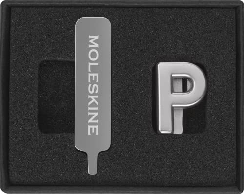 Moleskine-Anstecknadel für Notizbuch oder Agenda, Buchstabe P, Buchstaben-Anstecknadel, Personalisiere den Verschluss mit einem Gummiband, Personalisierte Geschenkideen, Silberfarbe