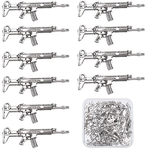 SUNNYCLUE 1 Box 30 Stück Tibetischer Stil Legierung Pistolen Anhänger Waffen Anhänger Für Die Schmuckherstellung AK 47 Form Gewehr Anhänger Bulk 3D Nail Art Dekoration Halskette Armband Ohrringe Schlü