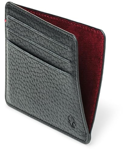 DONBOLSO Vancouver Slim RFID-Blocking Leather Wallet für Männer - Öffnung an der Seite - Minimalistisches und kleines Kartenetui mit Mehreren Fächern für Karte und Bargeld - Genarbtes Nappa Schwarz