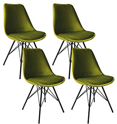 Kick Collection 4er Set Esszimmerstühl Velvet - Samt - Grün - Modern und Hochwertig - Samtstoff und Metall - Erhältlich in vielen Farben