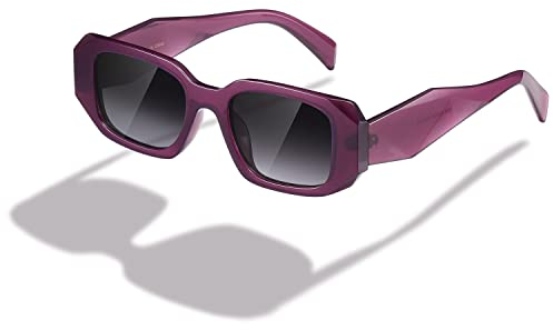kimorn Rettangolo Trend Sunclasses per le Donne Uomini Trend Retro Trend Occhiali da Sole 90's Vintage Square Frame (Lente grigio sfumato della cornice viola)