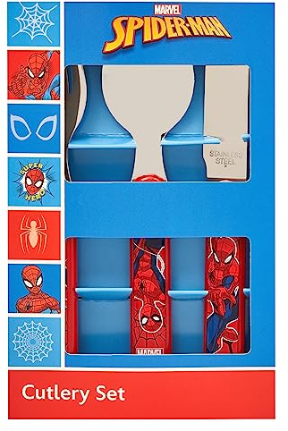 Spider-Man Face 3 Piece Cutlery Set – Metal, Reusable Children's Knife, Fork & Spoon, Kids-Size, Made from Food-Safe Stainless Steel & ABS Plastic – for 12 Months & Up