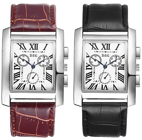 JewelryWe Herrenuhr Blau/Weiß Ritteruhren, quadratische Uhr, Original Retrouhr, Quarzuhr mit Kalender-Stil, gutes Geschenk 2017, Schwarz/Braun-B, gurt