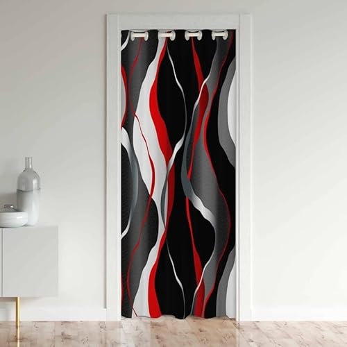 Rouge Gris Noir Rideaux Interieur Salon Chambre Modern Géométrique Spiral Rideau de Porte 132x203cm d'entrée Fenêtres Drapes Occultant Rideaux