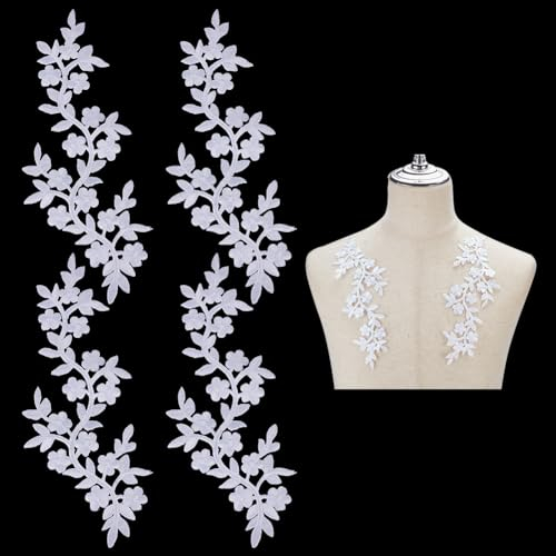 WEBEEDY 4 Stück Spitzenblumen Zum Aufbügeln Weiße Aufnäher Für Kleidungsstücke Nähen Stickereien Verzierungen Blumen Spitzenapplikation Für DIY-Kleid, Hochzeitskleid, Kleidung, Bastelzubehör