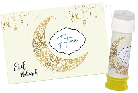 Folat 24900 Eid Mubarak Ramadan Dekoration - Seifenblasen Aufkleber 'Eid Mubarak' - 6 Stück Eid Deko Stern Mond Zubehör Ramadan