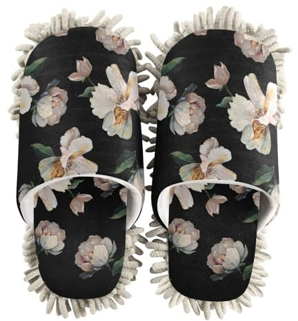 ZRWLUCKY Pantoufles abstraites à grandes fleurs pour nettoyage du sol, cuisine, nettoyage de la poussière, lavable en microfibre, Grandes fleurs abstraites, Medium