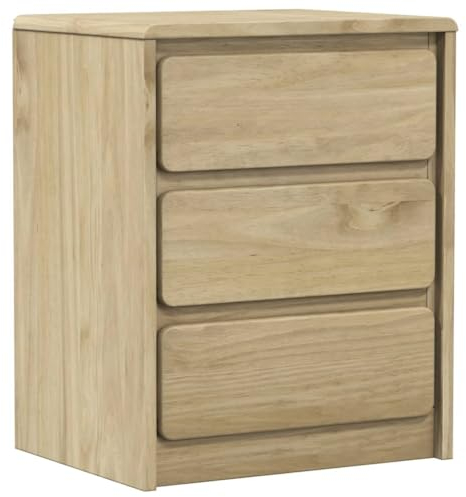 vidaXL Nachtschrank, Nachttisch mit 3 Schubladen, Nachtkommode für Schlafzimmer, Nachtkonsole Beistelltisch, Eiche-Optik Massivholz Kiefer