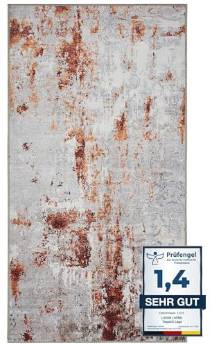 -LUXOR- living In- und Outdoor Teppich Lago, dünner waschbarer Teppich für Camping, Terrasse oder Wohnbereich, wetterfest, 80 x 150 cm, Grau-rost