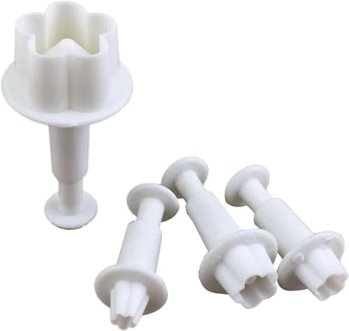 Rosojodg 4Pcs White Flower Plunger Cookie Cutter, DIY Blossom Flower Cake Fondant Mold, Plastic Cake Decorating Tools Baking Accessories
