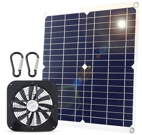 Kavolet 20 W Solar Ventilator, 10 Zoll, Wasserdichter Solar Lüfter mit Solarpanel, Entlüftungsventilator, Gewächshaus Zubehör für Hühnerställe, Gewächshäuser, Schuppen, Tierhäuser