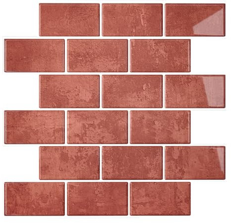 VEELIKE 6 Stück Fliesenaufkleber Küche Orange Retro 3D Rechteckig Klebefliesen Küche Rückwand Fliesenfolie Badezimmer Küchenfliesen Selbstklebende Fliesen Wäschereien Wasserfest 30.5cm×30.5cm