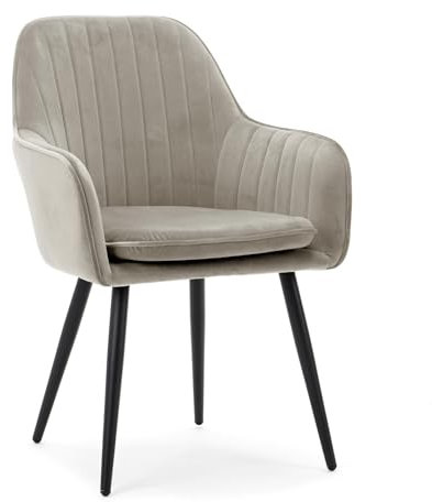 NEW HOME Stuhl Emilia Gepolstert Samt – Samt – Armlehnen – Vertikales Muster – Moderne Stühle für Wohnzimmer – Esszimmer – Schlafzimmer – Gepolsterte Möbel für Zuhause