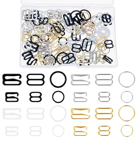 Auiremrti BH Schultergurtversteller,120 Stück Verstellbare BH Träger Clips,Ersatz für BH Träger Schnallen, Metall-und Kunststoffverschluss,3 Styles in 2 Größen