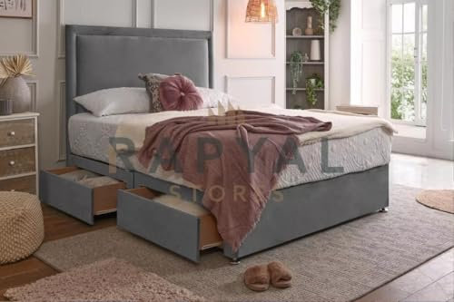 Fireplaces 4 Life Plush Rio Divan Bed Set with Orthopaedic Mattress and 24 Headboard *Storage Available (Steel, 2 Drawers Same Side, 4ft Small Double (120 x 190 cm))