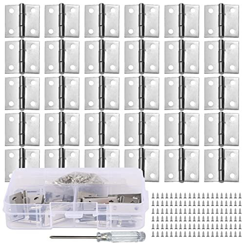 Luabue 30Pcs Small Mini Hinges 25mm Stainless Steel Folding Butt Hinge 1Inch With Screws and Box for Dolls House, Wooden Toys, Jewelry Tool Box, Cabinet Drawer