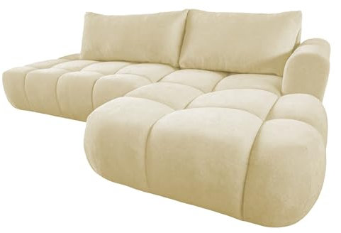 Ecksofa mit Schlaffunktion Luna L-Form, Sofa Couch mit Bettkasten, 3-Sitzer Eckcouch, Schlafsofa für Wohnzimmer, Big Sofa Couch mit Schlaffunktion (Beige, Ottomane Rechts)
