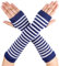 Lange Armwärmer Gestreift Fingerlose Handschuhe für Frauen(Weiß und Blau)