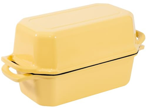 Flavehc Vintage Cast Iron 9x5 Inch Loaf Pan with Lid, Yellow, Perfect for Sliced Bread, Meatloaf, and Desserts